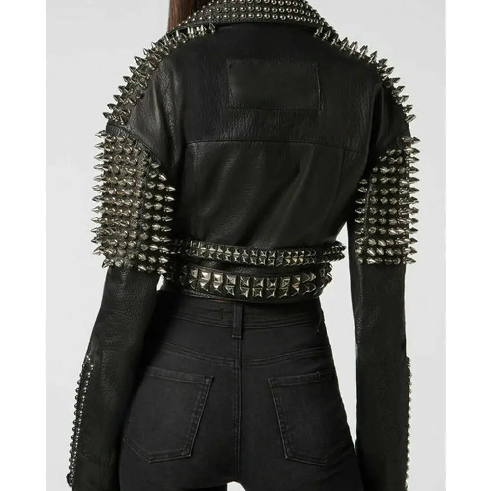 Women’s Silver Studded Short Body Leather-1