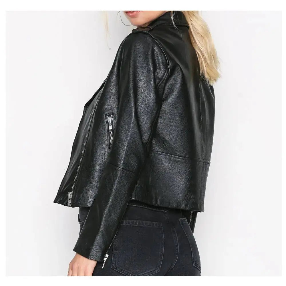 Women’s Slim Fit Fashion Biker Leather Jacket-1