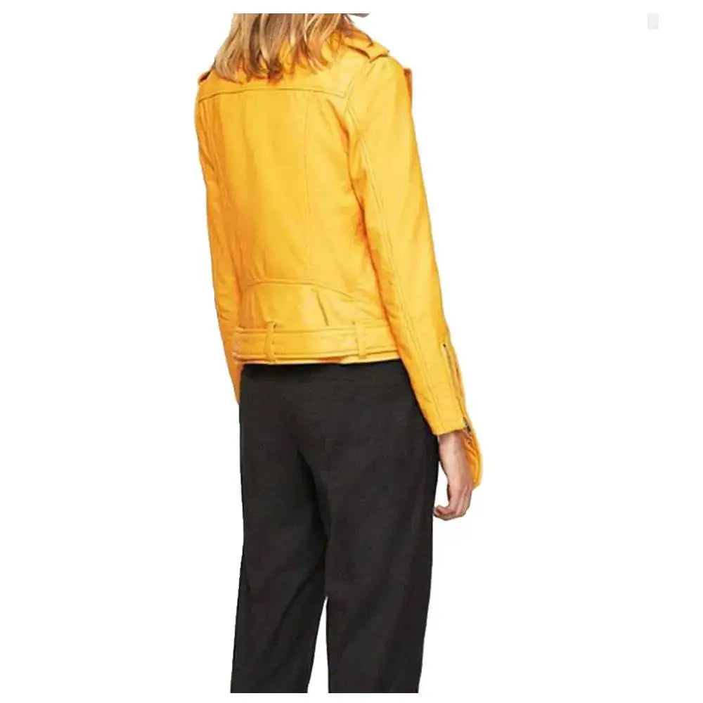 Women’s Mango Yellow Slim Fit Motorcycle Leather Jacket-2