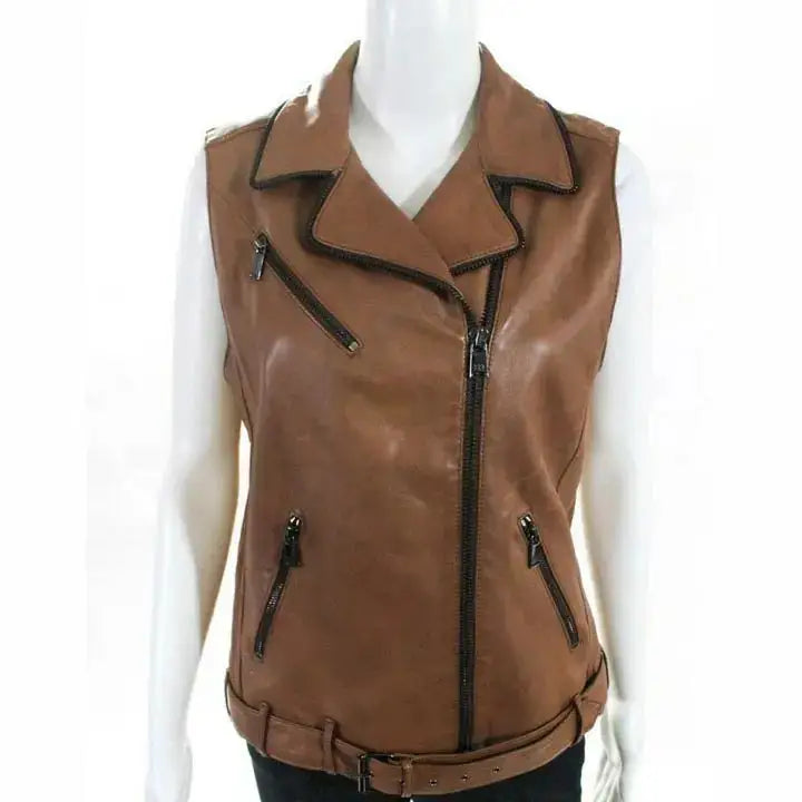 Women’s Belted Leather Motorcycle Vest-0