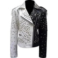 Women’s Black & White Silver Studded Biker Jacket Leather-0