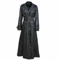 Women's Black Leather Military Trench Coat-0