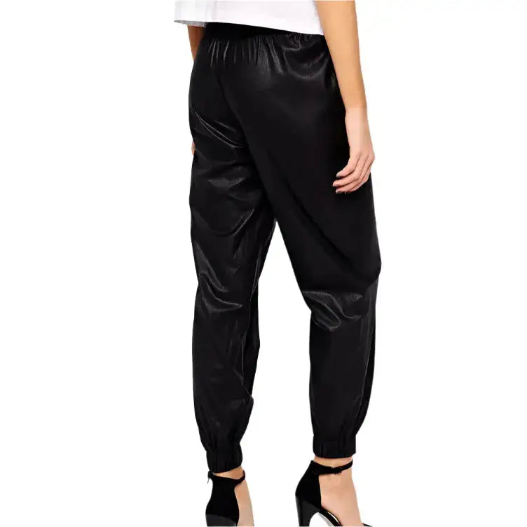 Women’s Black Leather Joggers Leather Pants-2
