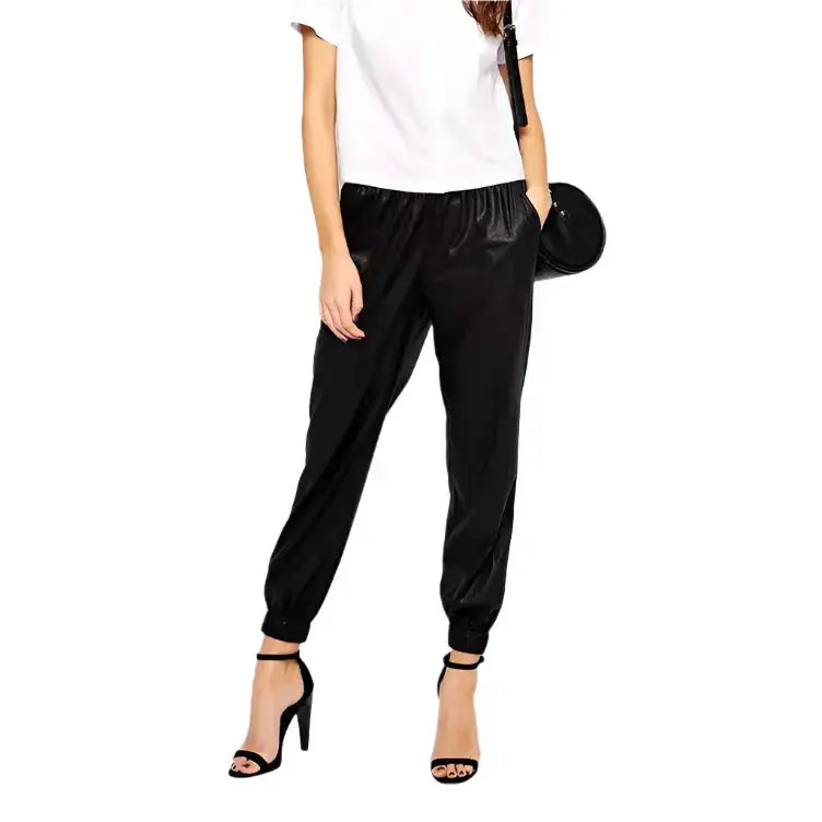 Women’s Black Leather Joggers Leather Pants-0