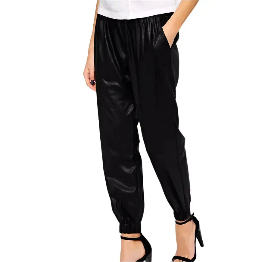 Women’s Black Leather Joggers Leather Pants-1