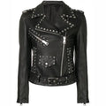Women's Black Studded Leather Brando Jacket-0