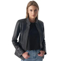 Women’s Black Leather Jacket with Zipper Hem Detail-0