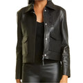 Women’s Black Motorcycle Jacket - Leather Style-0