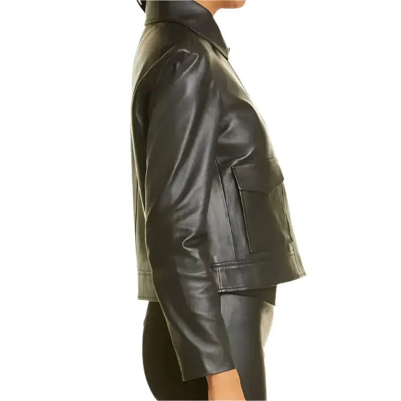 Women’s Black Motorcycle Jacket - Leather Style-3