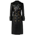 Women's Black Long Leather Trench Coat-0