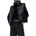 Women’s Black Leather Puffer Vest-0