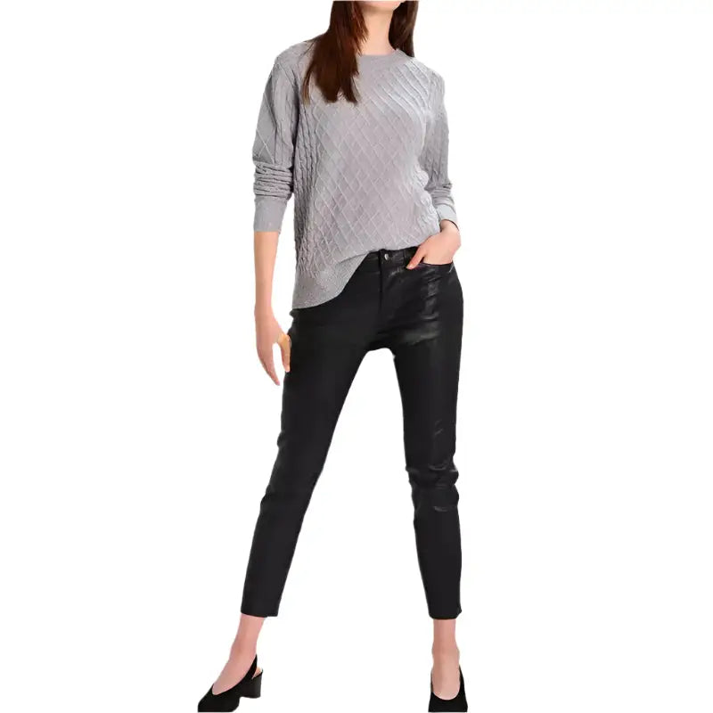 Women’s Black Leather Skinny Jeans Leather Pants-2