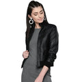 Women’s Black Solid Bomber Leather Jacket – Stylish Fit-0