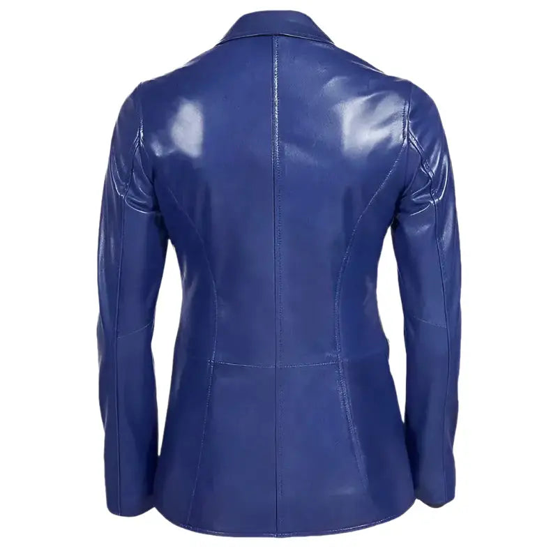 Women’s Blue Leather Blazer Jacket-1