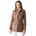 Women’s Brown Belted Leather Coat-0