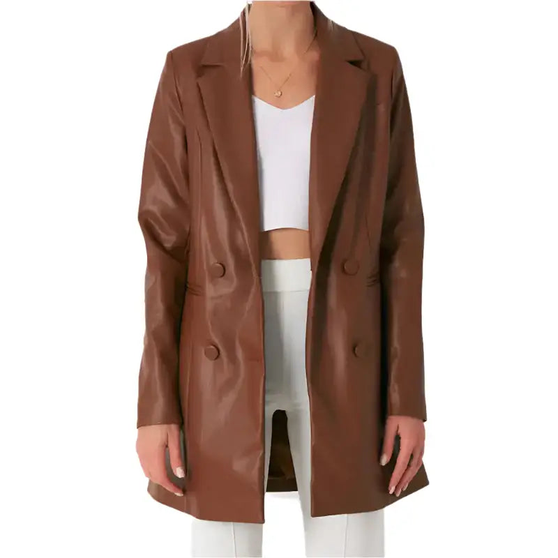 Women’s Brown Leather Long Coat-4
