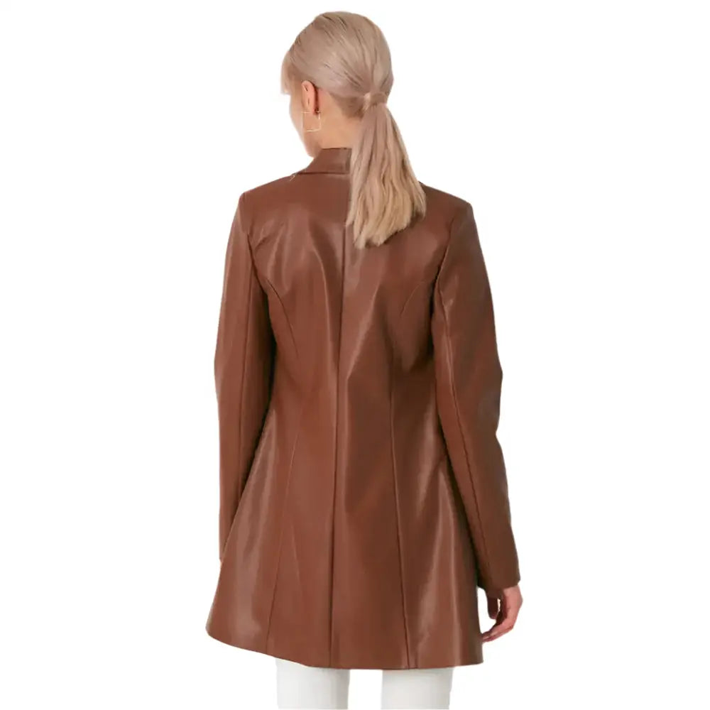 Women’s Brown Leather Long Coat-1