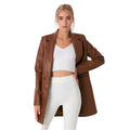 Women’s Brown Leather Long Coat-0