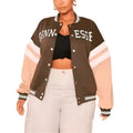 Women's Brown Leather Varsity Bomber Jacket-0