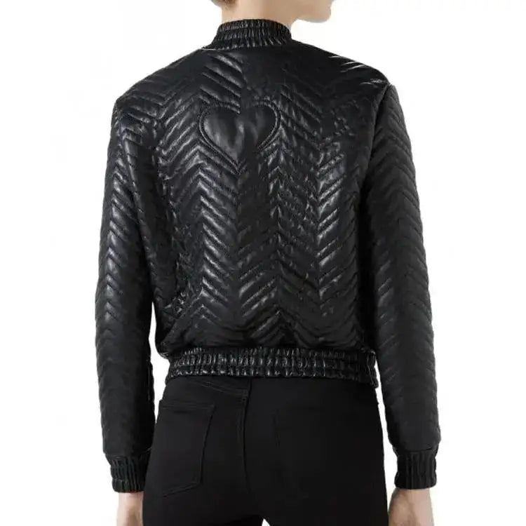 Women’s Classic Stylish Quilted Leather Bomber Jacket-2