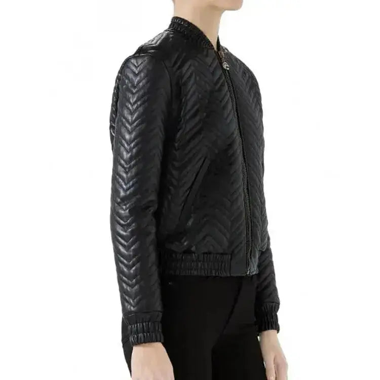Women’s Classic Stylish Quilted Leather Bomber Jacket-1