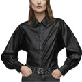 Women’s Classy Black Balloon Sleeve Leather Shirt-0