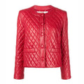 Women’s Quilted Red Collarless Leather Jacket-0