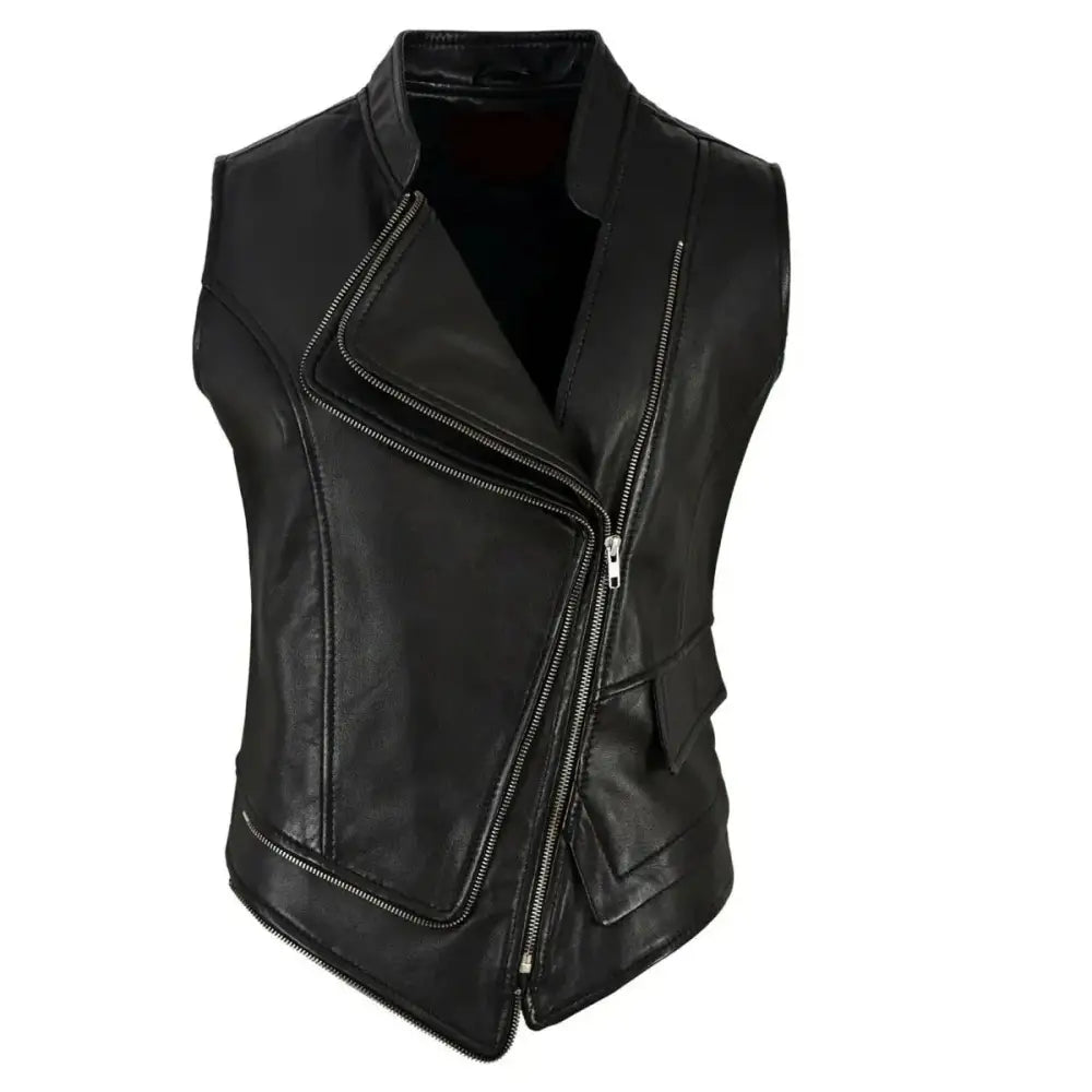 Women’s Double-Breasted Punk Motorcycle Leather Waistcoat Vest-0