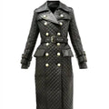 Women's Double-Breasted Quilted Leather Trench Coat-0