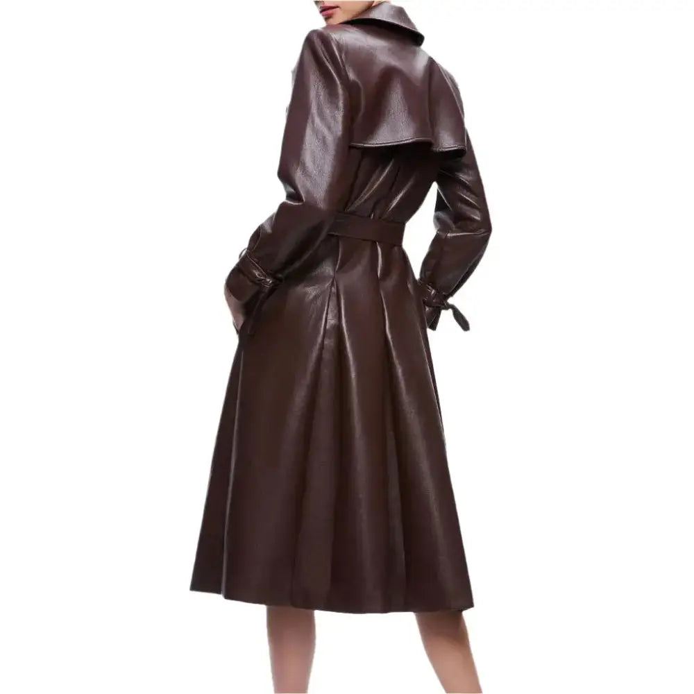 Women’s Chocolate Brown Leather Trench Coat-1