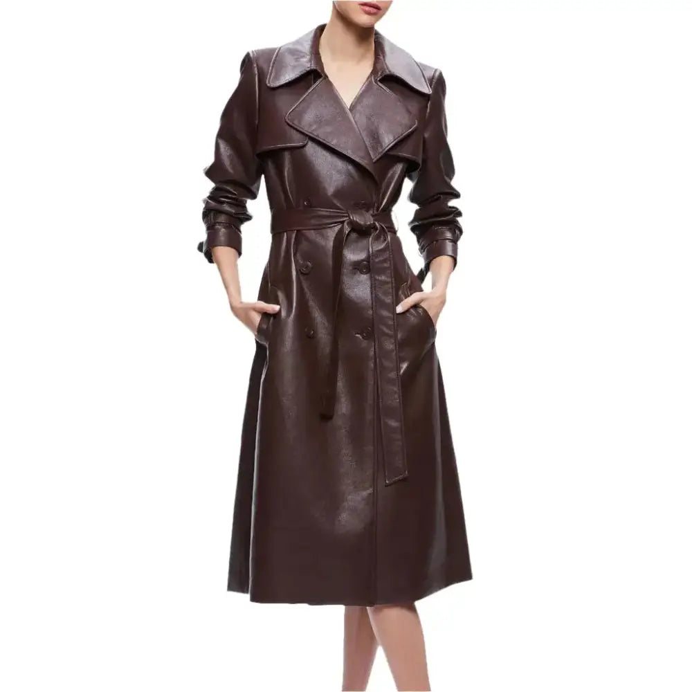 Women’s Chocolate Brown Leather Trench Coat-0
