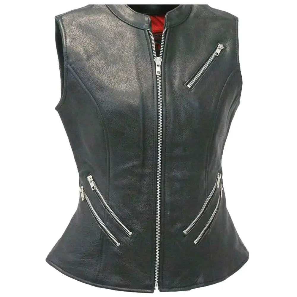 Women’s Premium Leather Motorcycle Vest-0