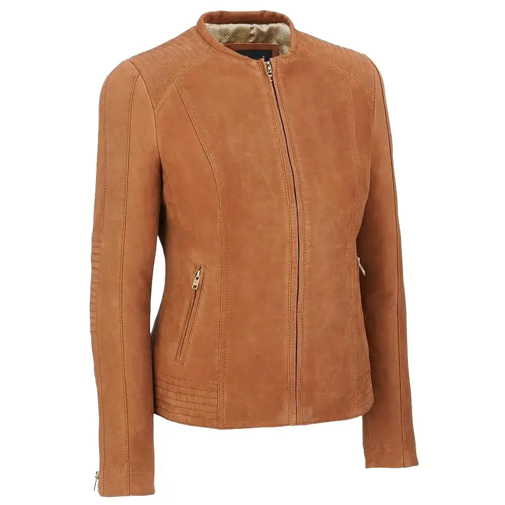 Women’s Leather Suede Motorcycle Jacket-2