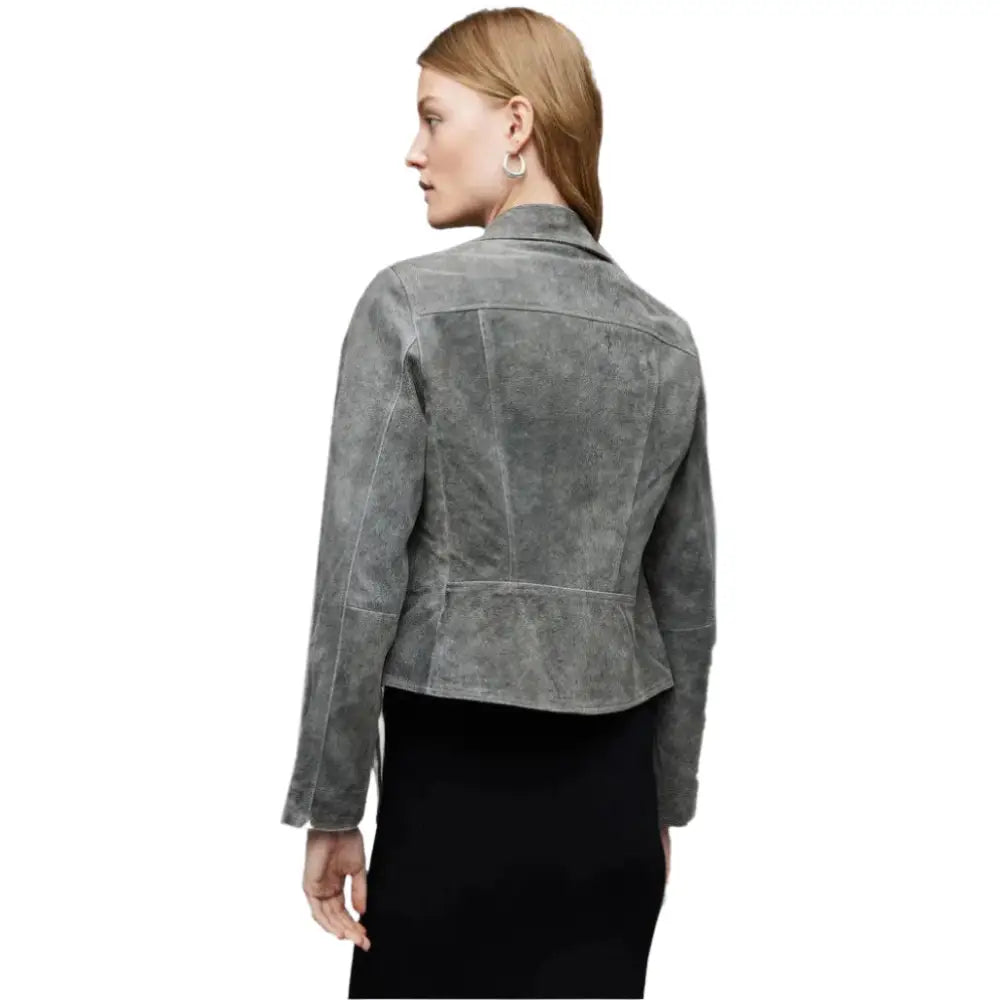Women’s Gray Suede Leather Biker Jacket-1
