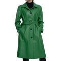 Women's Green Lambskin Leather Trench Coat-0