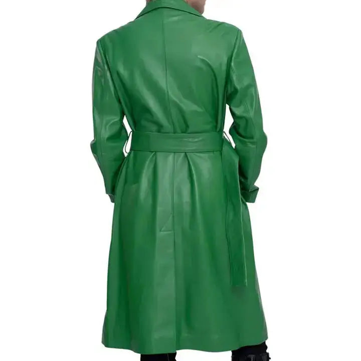 Women's Green Lambskin Leather Trench Coat-1