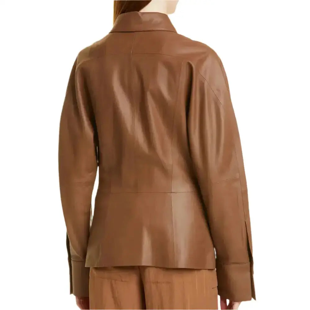 Women's Hazelnut Brown Leather Shirt Jacket-2