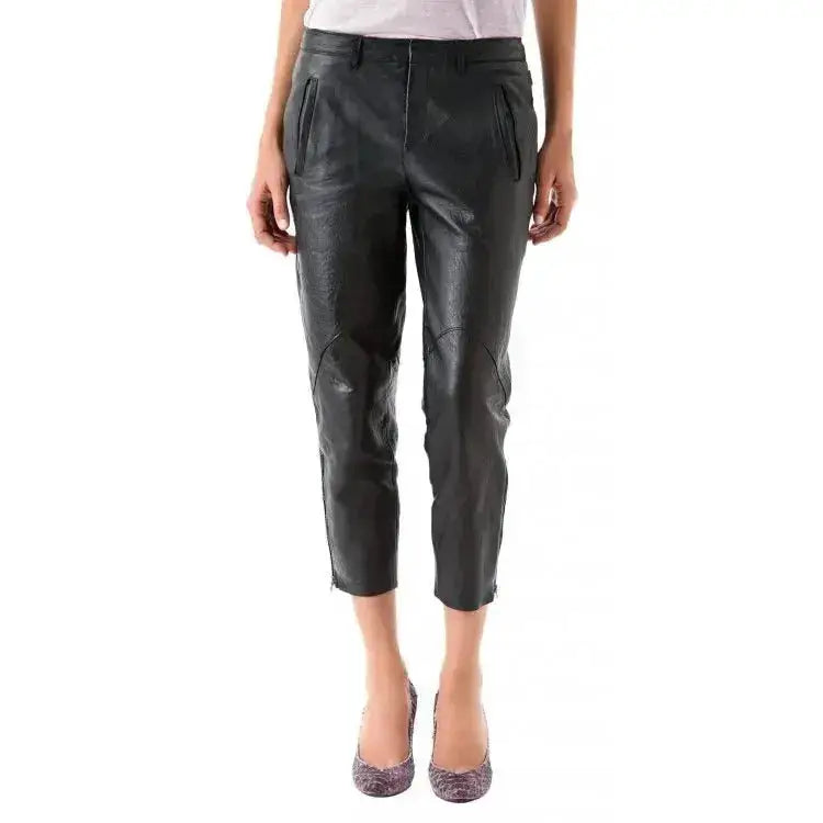 Women’s High Waisted Leather Capri Pants-0