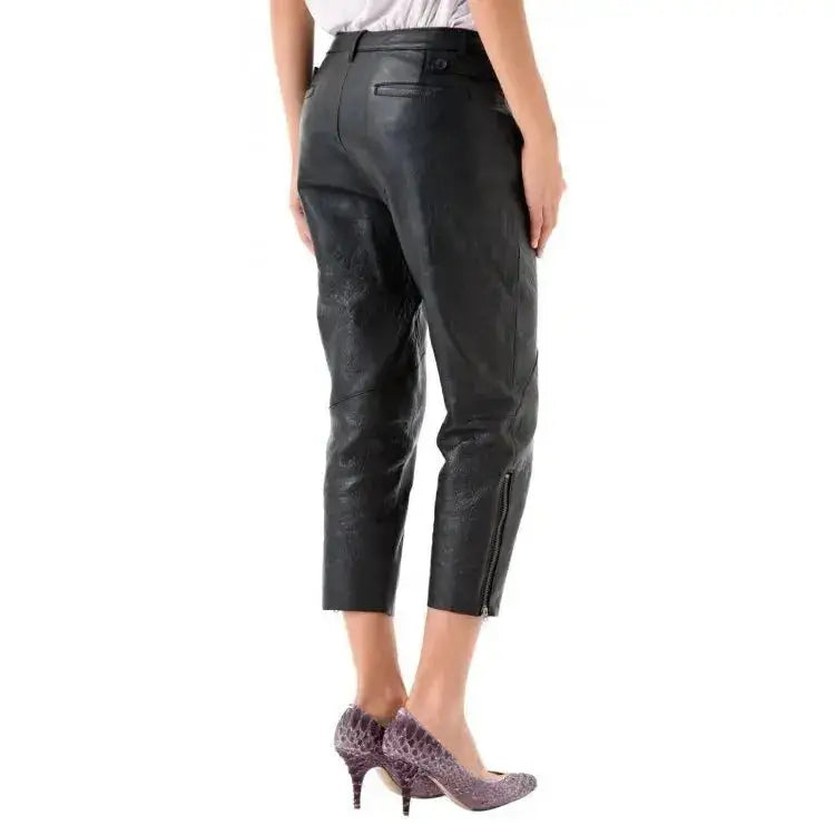 Women’s High Waisted Leather Capri Pants-1