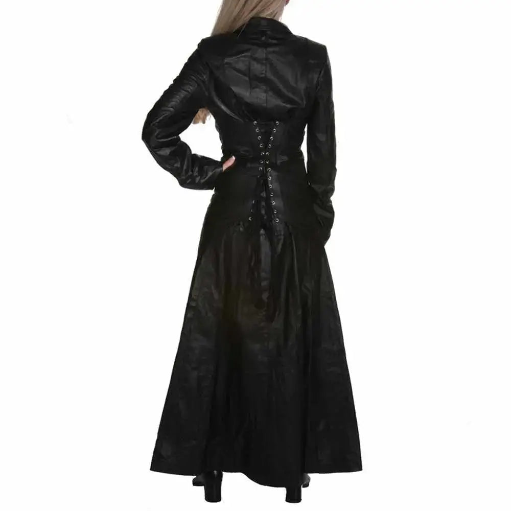 Women’s Long Victorian Leather Coat-2