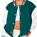Women's Sea Green Varsity Leather Bomber Jacket-0