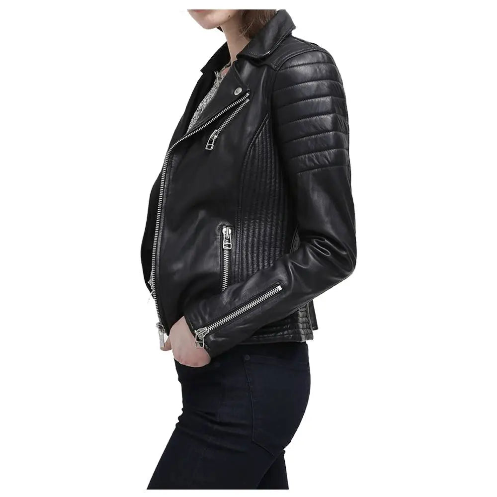 Women’s Slim Fit Black Leather Jacket – Innovative Design-3