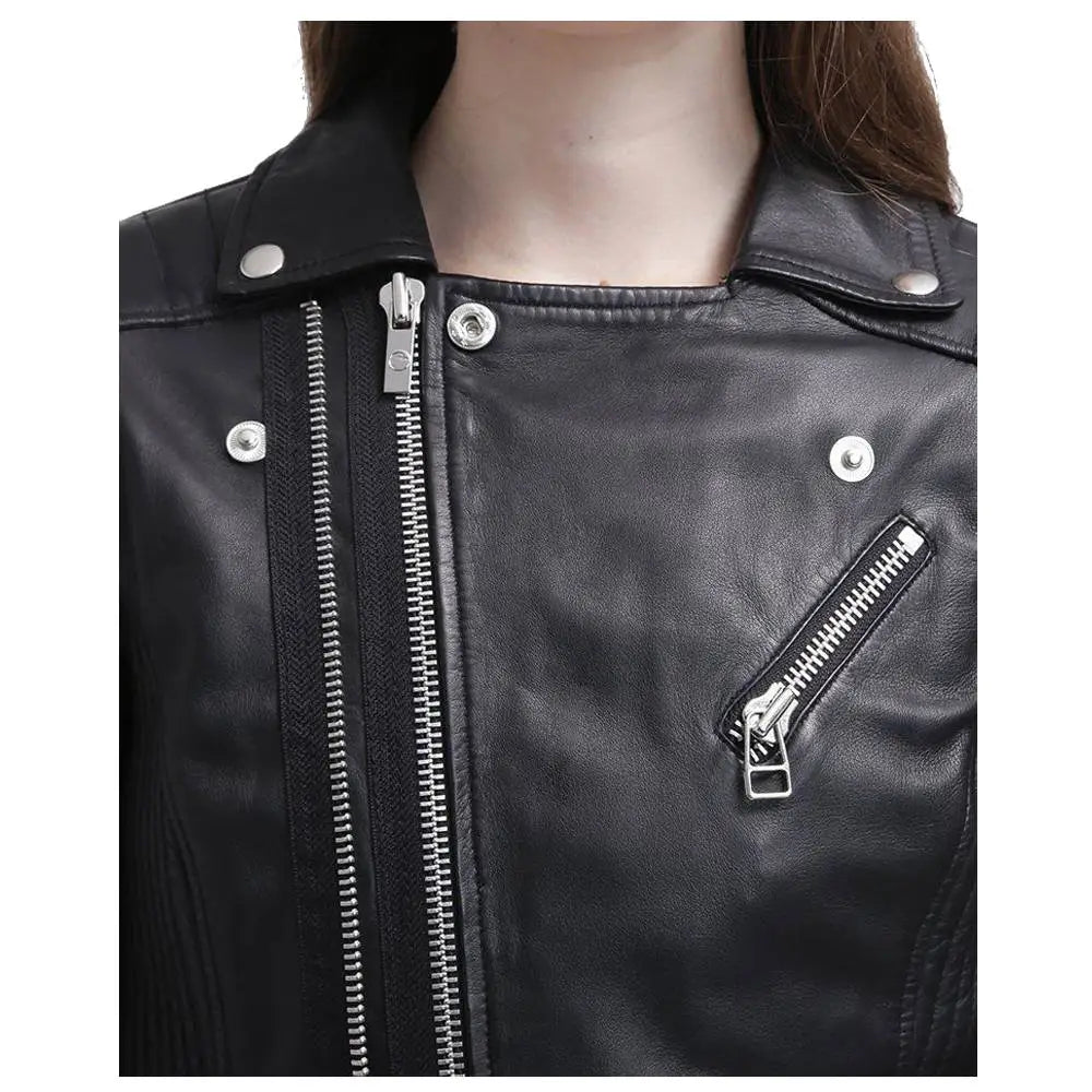 Women’s Slim Fit Black Leather Jacket – Innovative Design-2