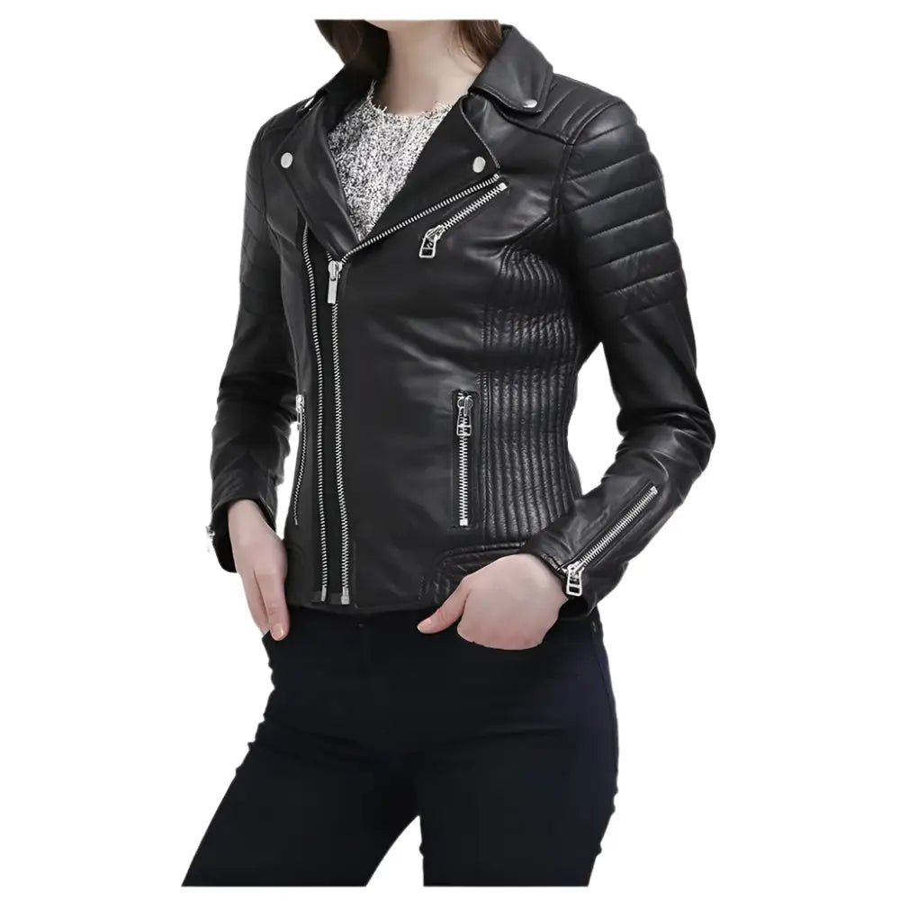 Women’s Slim Fit Black Leather Jacket – Innovative Design-0