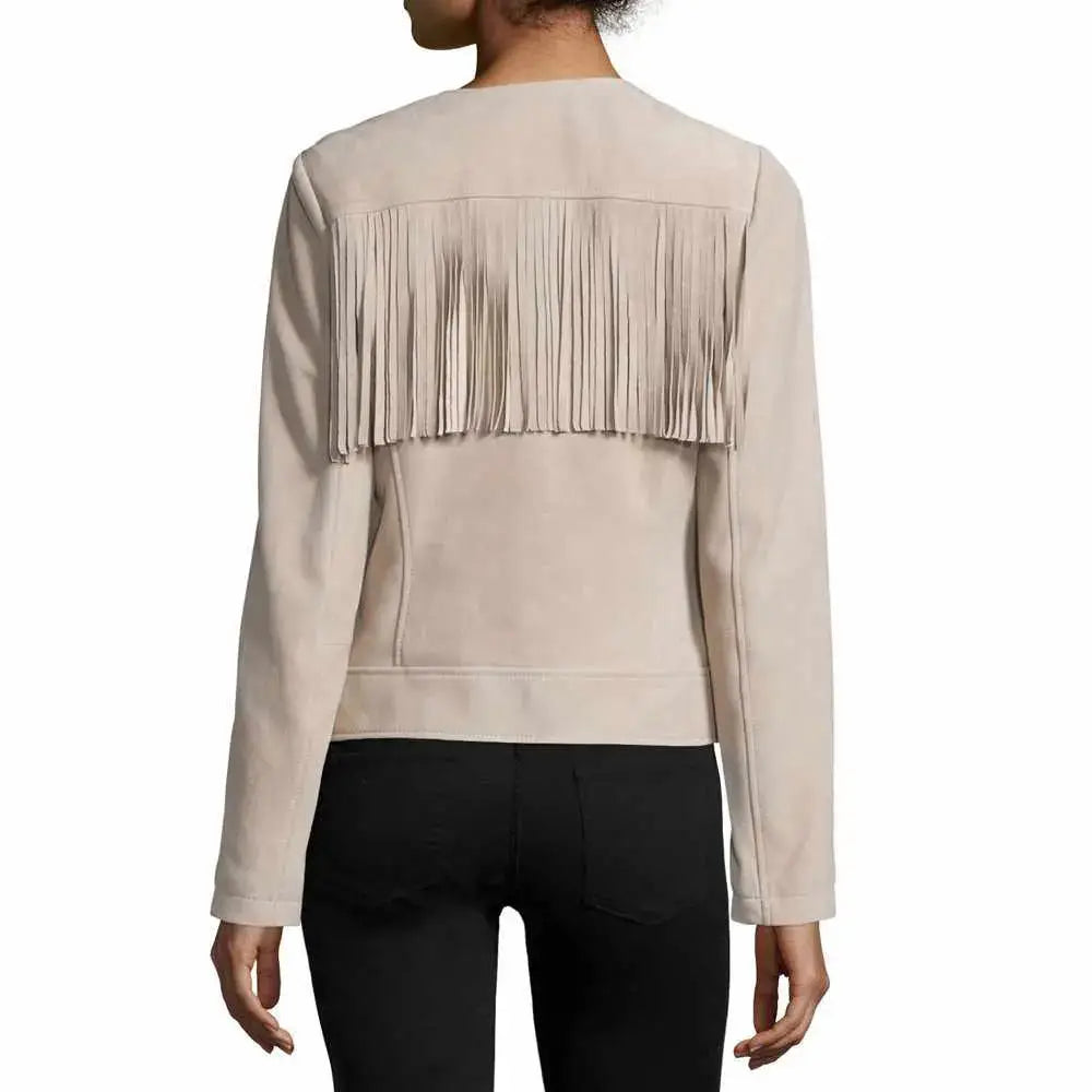 Women’s Slim Fit Fringe Leather Jacket-1