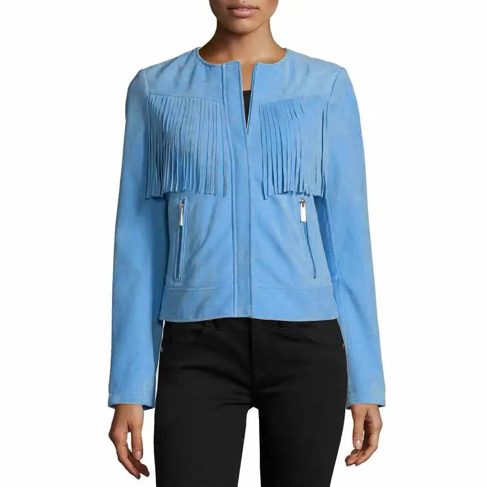 Women’s Slim Fit Fringe Leather Jacket-5