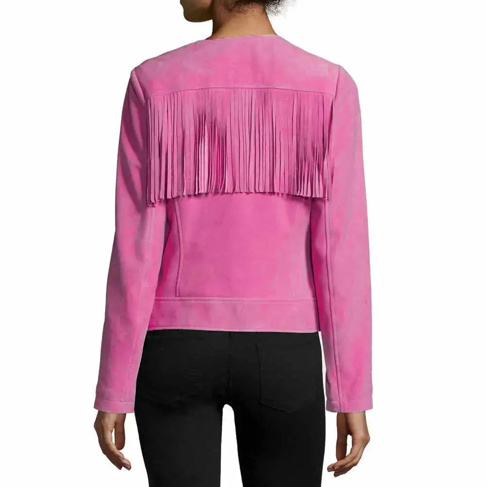 Women’s Slim Fit Fringe Leather Jacket-3