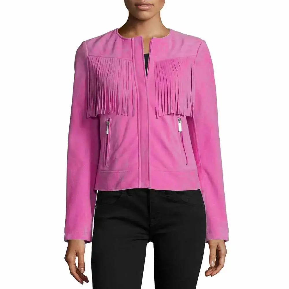 Women’s Slim Fit Fringe Leather Jacket-2