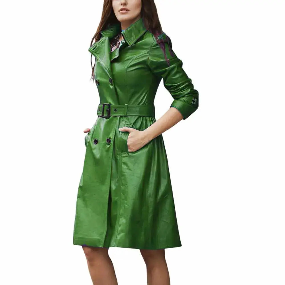 Women’s Slim Fit Leather Trench Coat Leather Dress-2