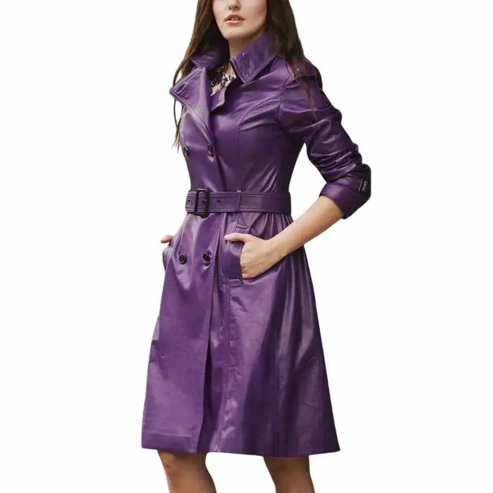 Women’s Slim Fit Leather Trench Coat Leather Dress-0